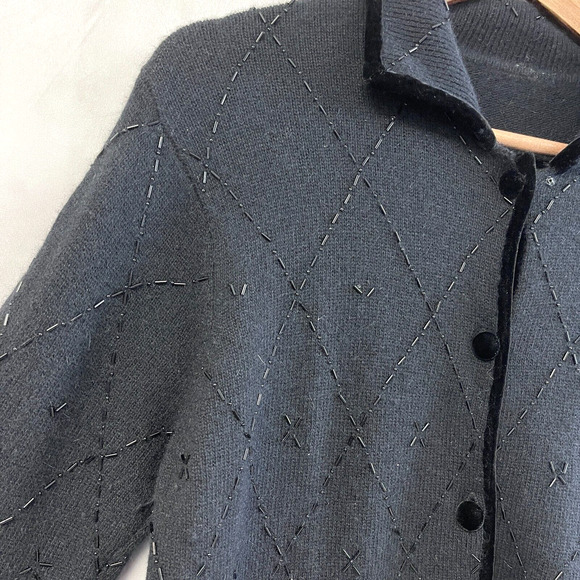 VTG Marisa Christina Cardigan Sweater Womens Medium Lambswool Angora Beaded Glam - Picture 4 of 6